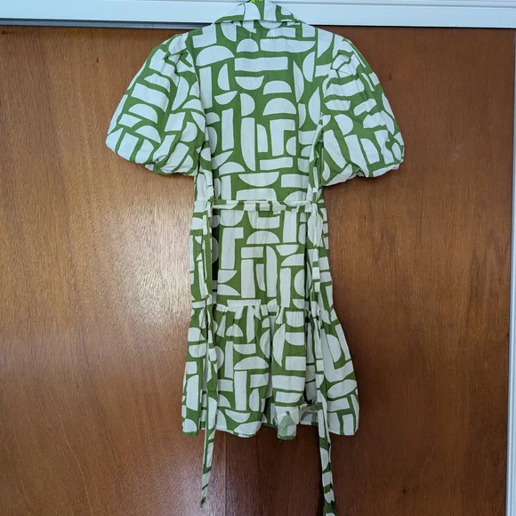 Jessica Simpson Green and White Geo Patterned Mini Summer Button Dress XS - Picture 5 of 9